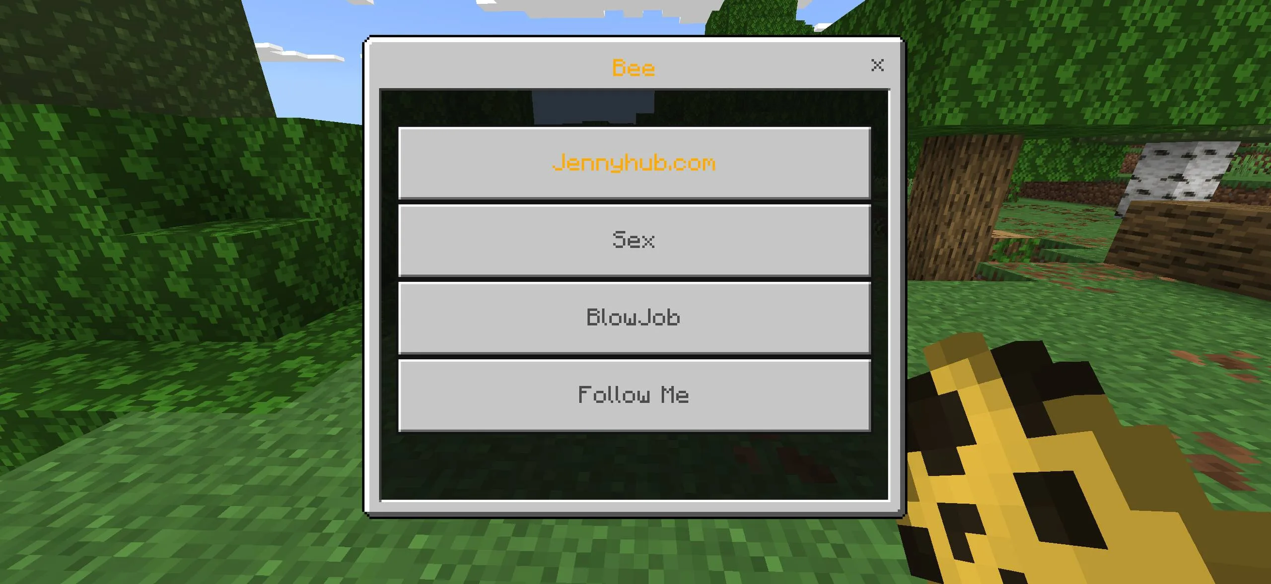 Bee interaction menu in Jenny Mod for Minecraft PE