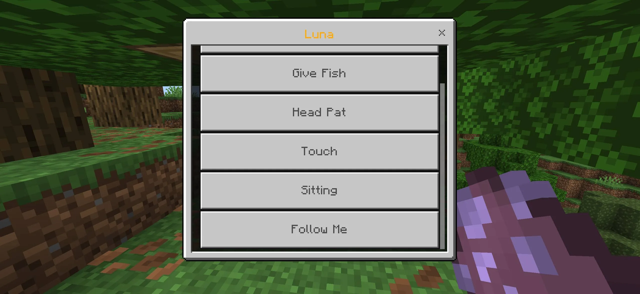 Luna Mod PE interaction menu screenshot 2