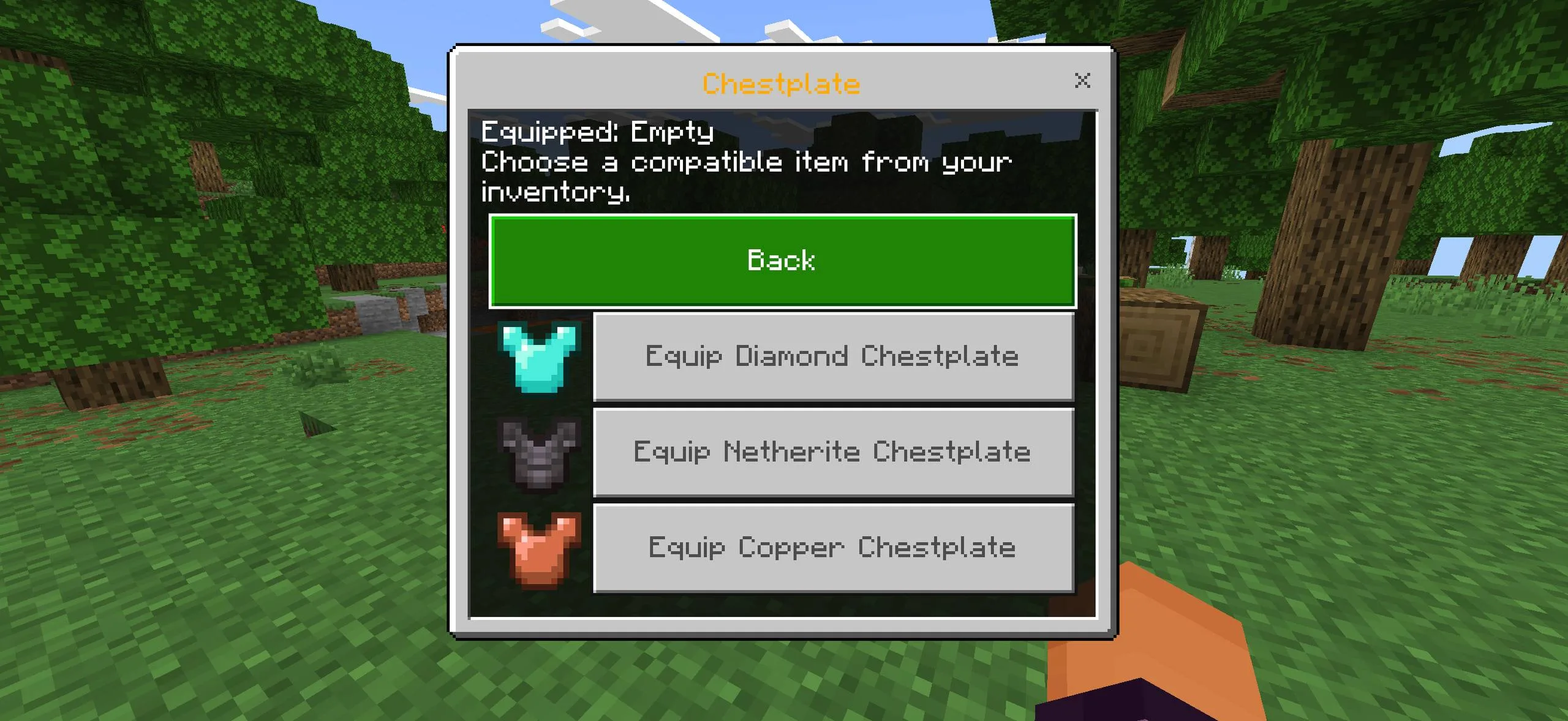 Armor material selection for Jenny in Minecraft PE and Bedrock