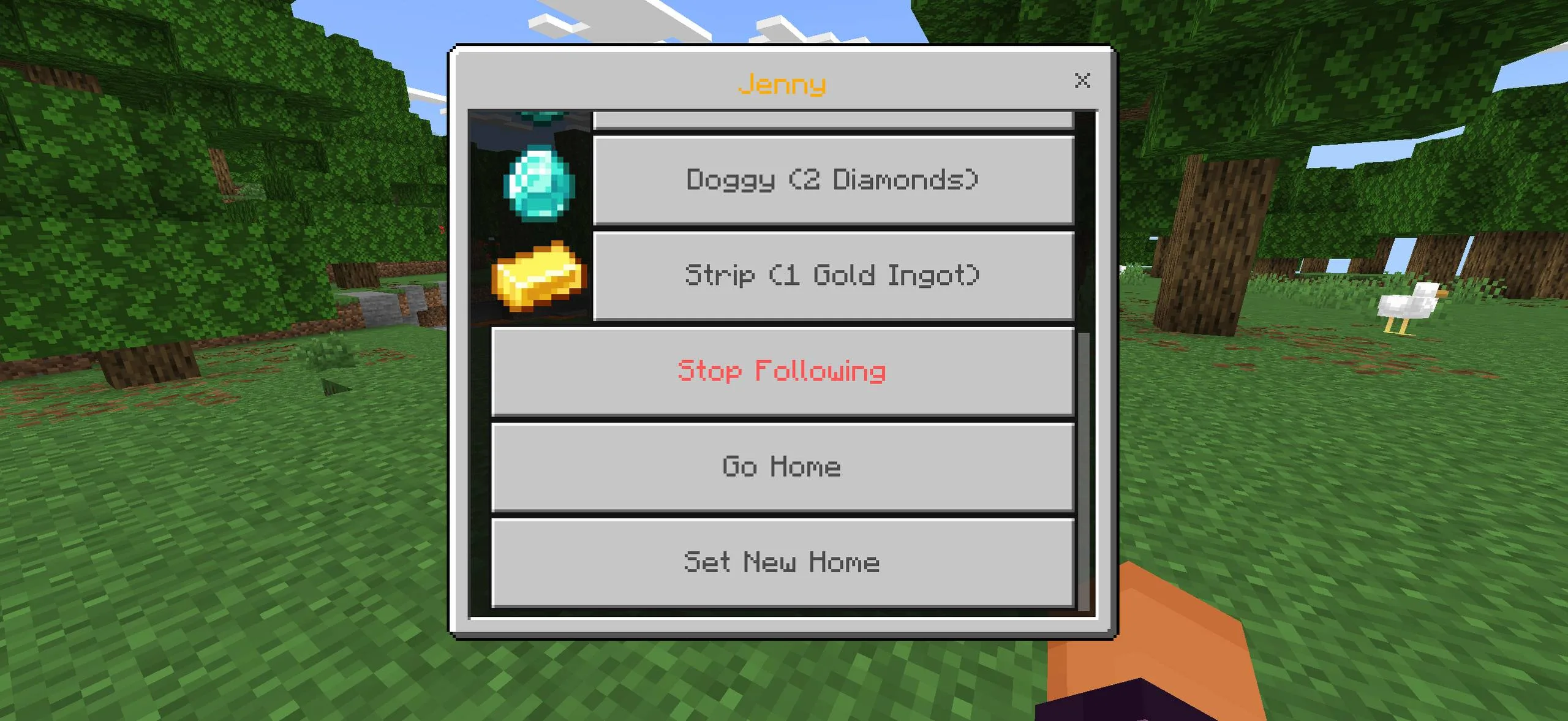 Jenny follow and home controls in the updated Minecraft PE interaction menu