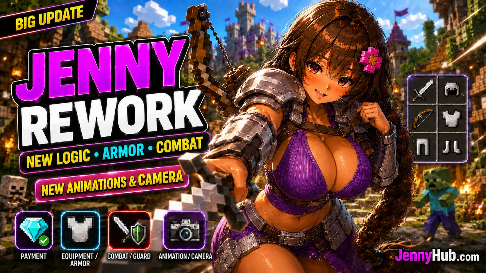 Jenny Mod v2.7.1 payment equipment armor and combat update for Minecraft PE and Bedrock