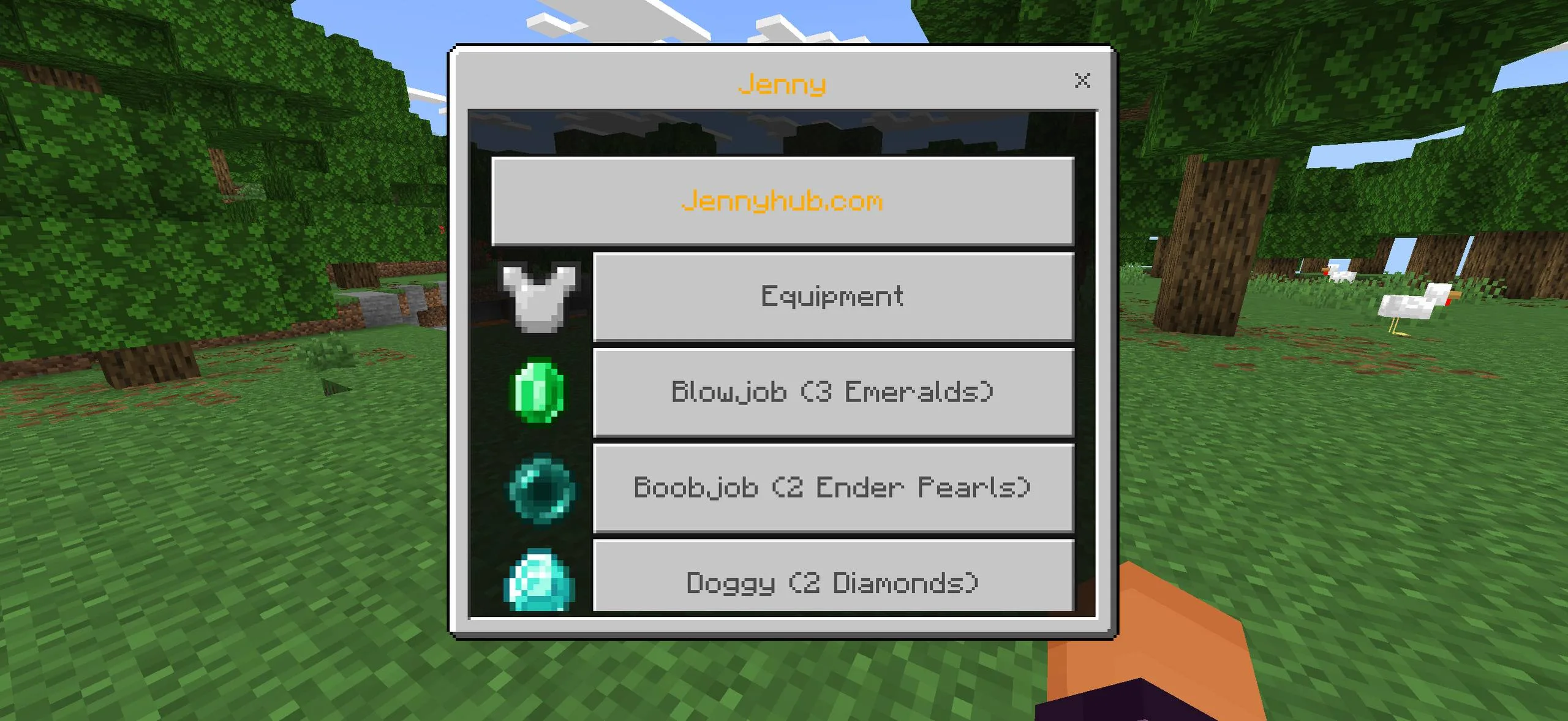 Jenny interaction and item payment menu in Minecraft PE and Bedrock